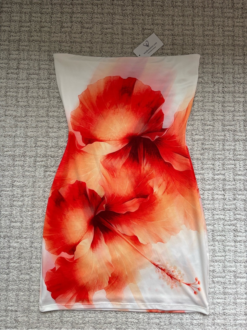 Windsor White & Orange Floral Strapless Bodycon Mini Dress